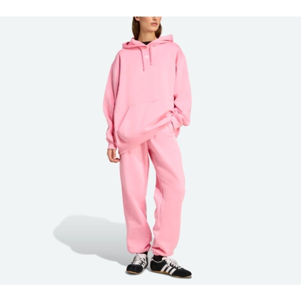 Adidas Pink Glow Essentials Oversized Fleece Loose Hoodie Jogger Set Size S - Picture 1 of 11
